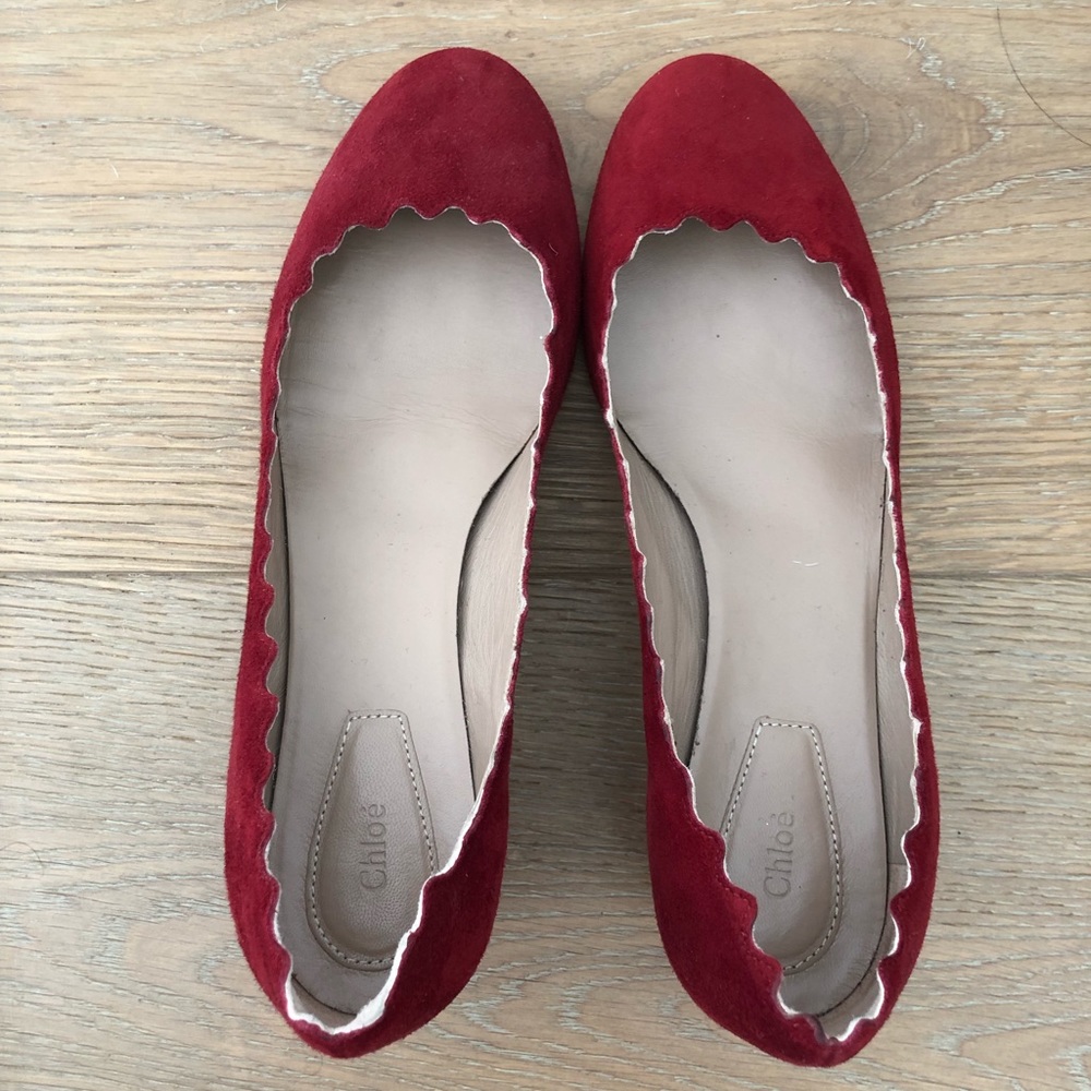 Chloe scalloped red suede Lauren heels - 38 - Picture 6 of 8